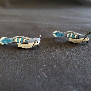 Vintage  Leather Painted Bird Earrings from Canada